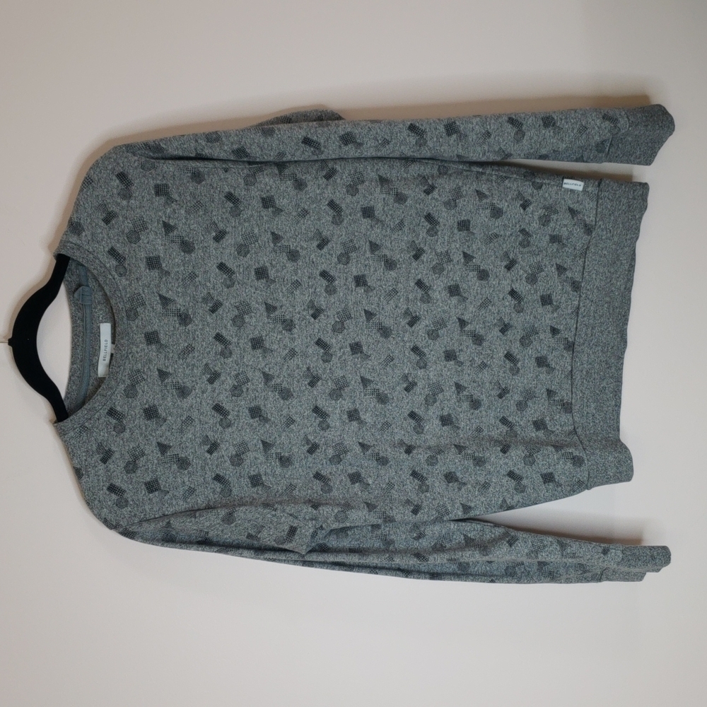Bellfield Unisex geometric grey knit long sleeve top sweatshirt sz S